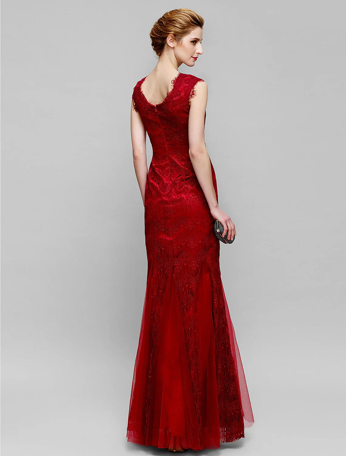 Wholesale Mermaid / Trumpet Mother of the Bride Dress Jewel Neck Ankle Length Lace Tulle Sleeveless No with Lace Crystals